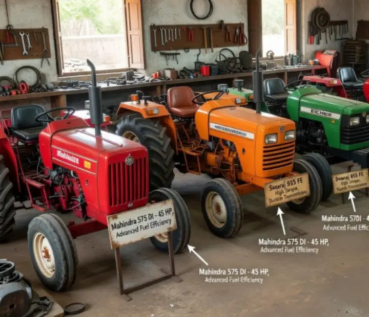 Sélection de tracteurs indiens dans un atelier agricole
