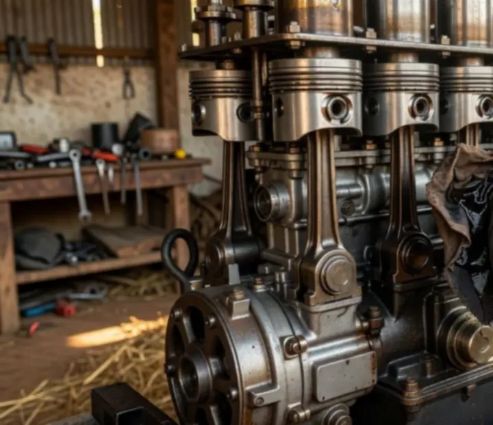 Gros plan sur le moteur d'un tracteur agricole