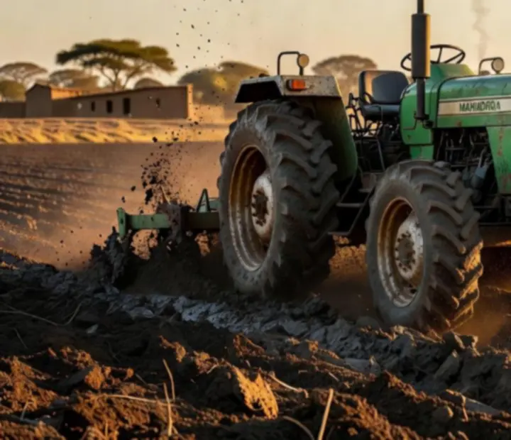 Tracteur indien labourant un champ boueux